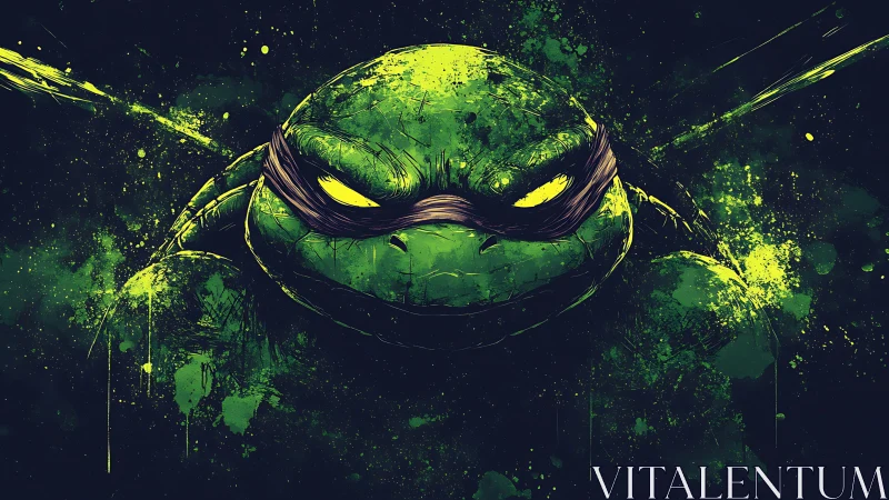 Neon splatter mutant turtle portrait with kinetic ink dynamics.