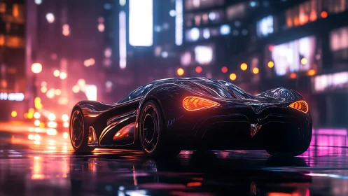 Night-glow supercar glides through a neon city dreamscape