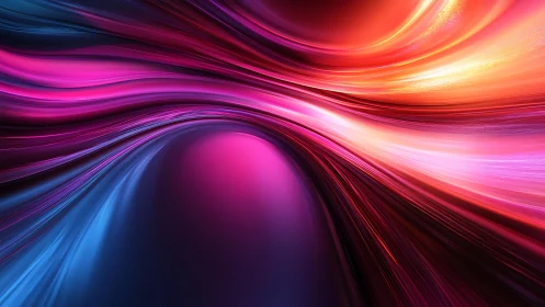 Vibrant neon light streams curve through deep abstract space