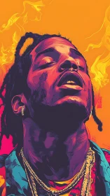 Neon heatwave portrait of a dreaming man in digital flames.