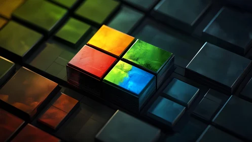 Colorful Abstract 3D Cubes in Modern Digital Art Style.