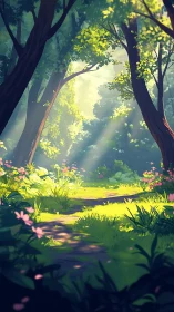 Forest Clearing with Flowering Understory.