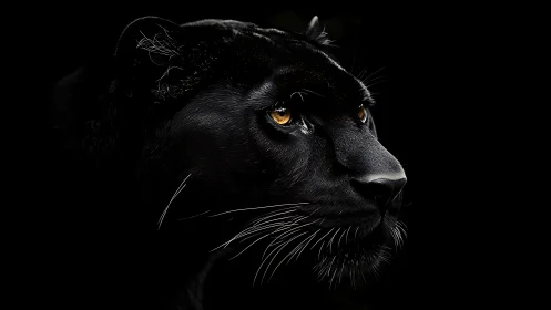 Black Panther Portrait: High-Contrast Felid Study with Amber Eyes.