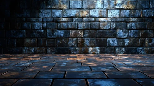 Moody Stone Brick Wall and Floor in Dramatic Lighting Scene.