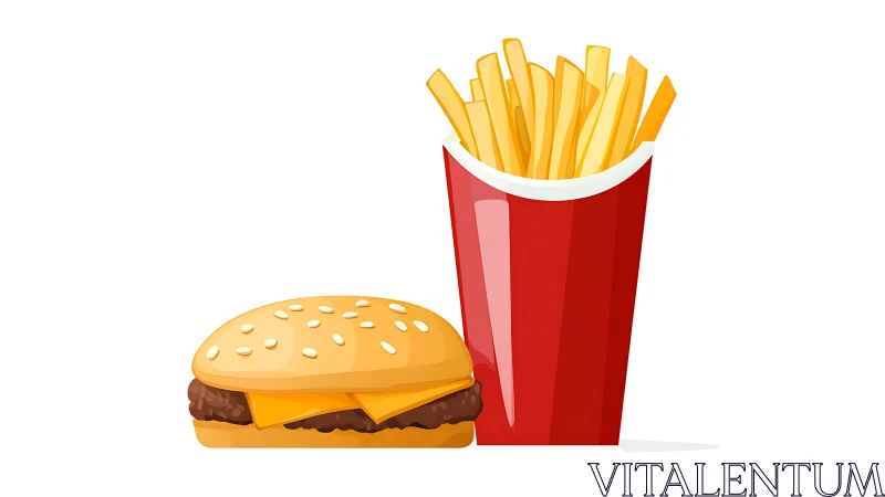 Cheeseburger and fries illustration shows classic fast food combo