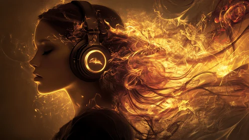 Woman with fiery hair embodies the power of immersive sound.