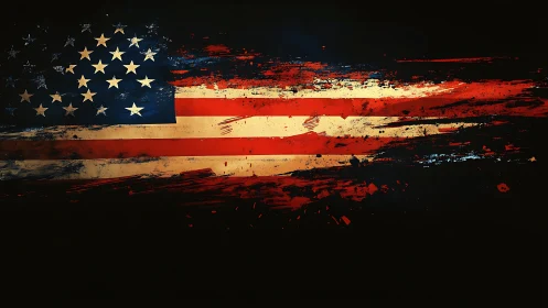 Brushstroke stars and stripes roar across midnight space