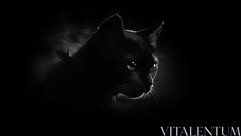 Feline Silhouette Glows With Luminous Eyes Against Darkness