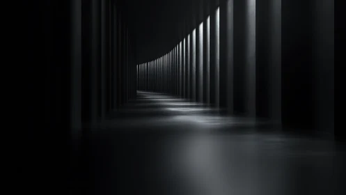 Endless dark corridor with rhythmic light columns. Periodic glow