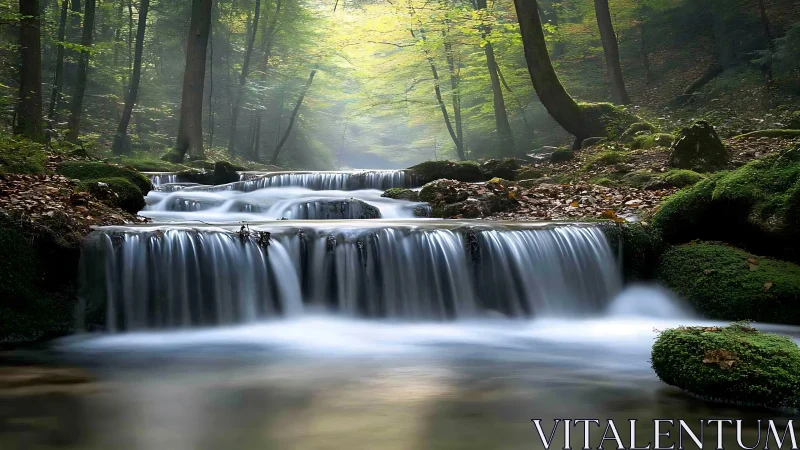 Forest Stream's Peaceful Flow Through Ancient Woods