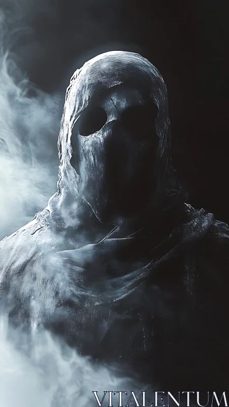 Hooded wraith figure emerges from swirling white smoke