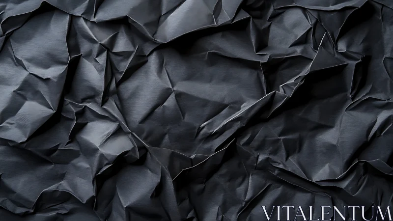 Dark crumpled paper surface forms sharp angular folds
