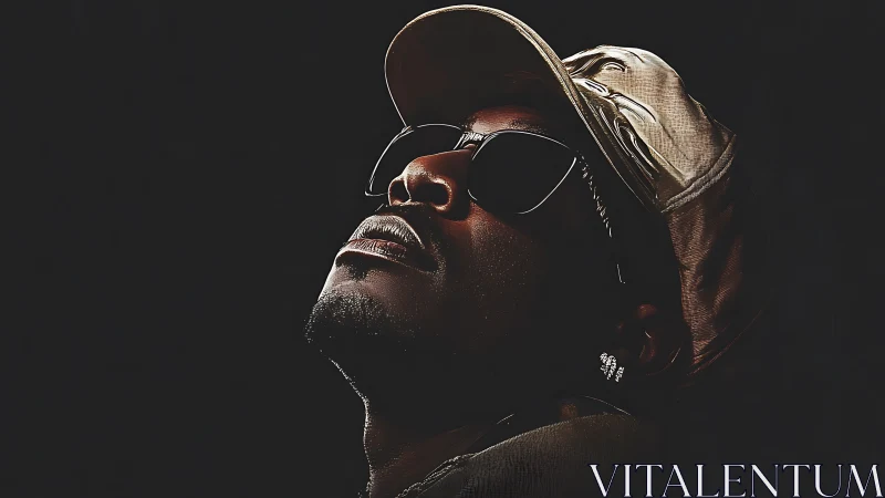 Low‑key lit portrait isolates upward gaze under deep contrast