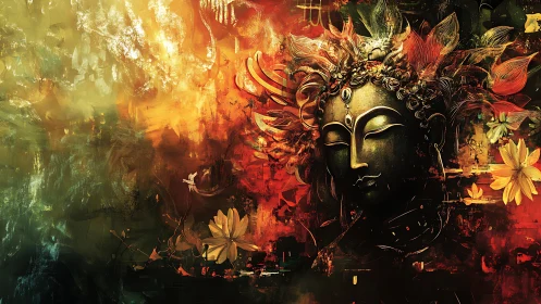 Floral firestorm goddess drifting through molten dusk.