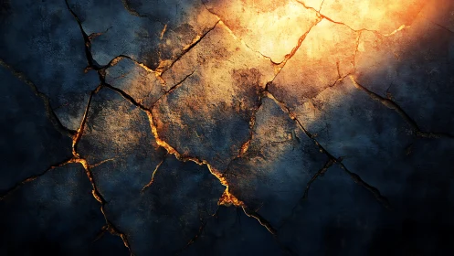 Fractured stone surface illuminated by intense directional glow