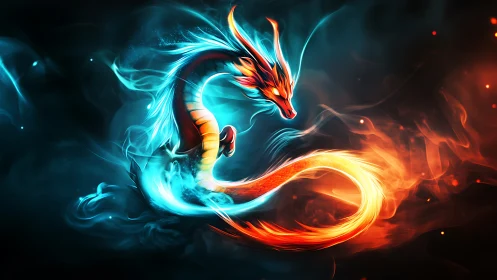 Bifurcated elemental dragon rendered with high contrast plasma effects