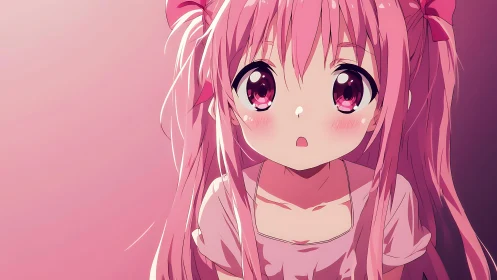 Pink-haired anime girl portrait with soft gradient lighting.