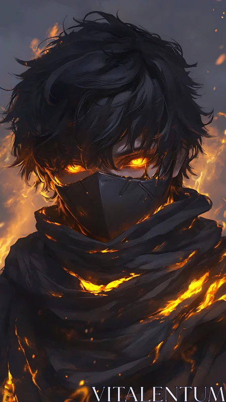 Masked pyrokinetic figure rendered in high-contrast digital painting