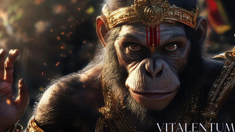 Regal warrior monkey rendered in ornate digital detail.