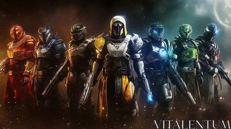United squad of futuristic guardians ready for action.