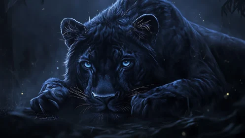 A Midnight Lioness: Fierce Beauty in Blue Light.