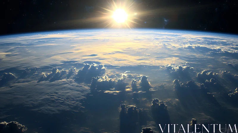 Solar-lit Earth horizon with stratiform clouds from orbit.