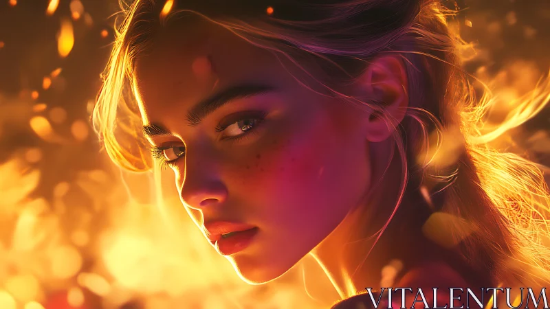 Golden Light Portrait with Luminous Hair and Warm Glow