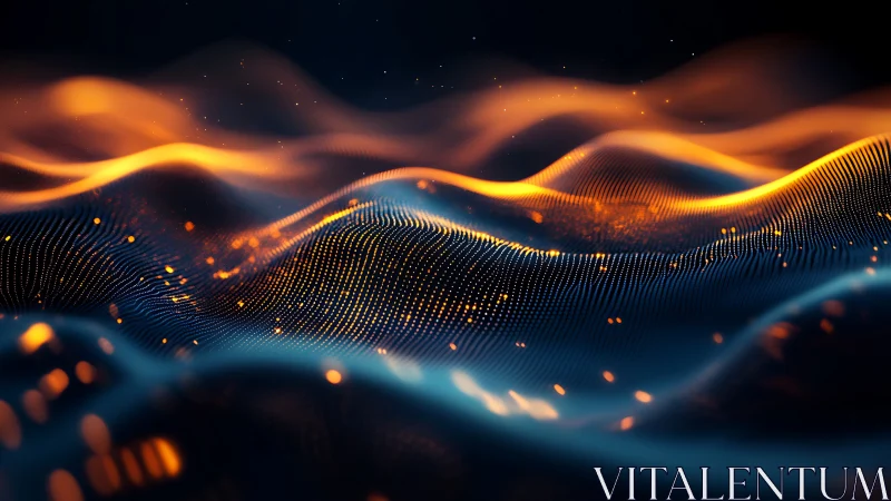 Glowing data waves flow through a luminous digital landscape