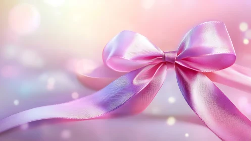 Pink Ribbon Bow with Gradient Bokeh Background.
