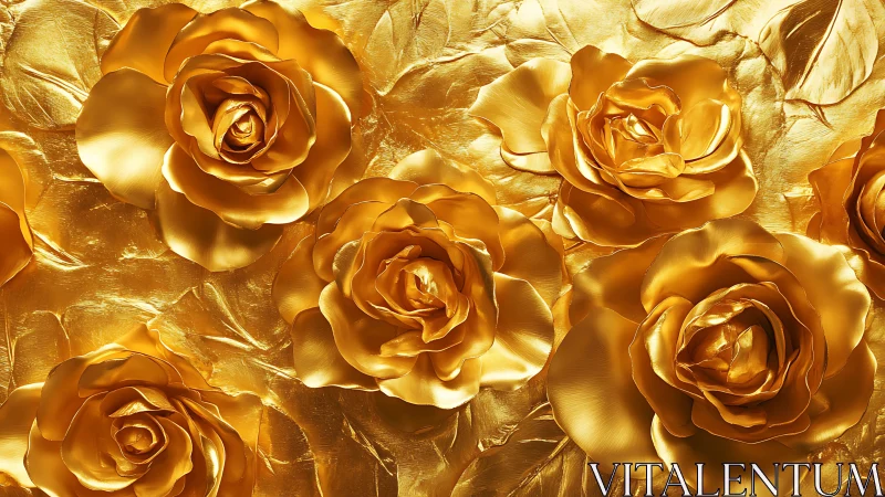 Liquid Gold Roses Dance in Luminous Metallic Splendor.