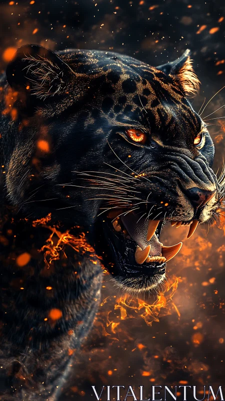 Leopard Portrait with Fiery Particle Effects and Golden Eye Luminescence