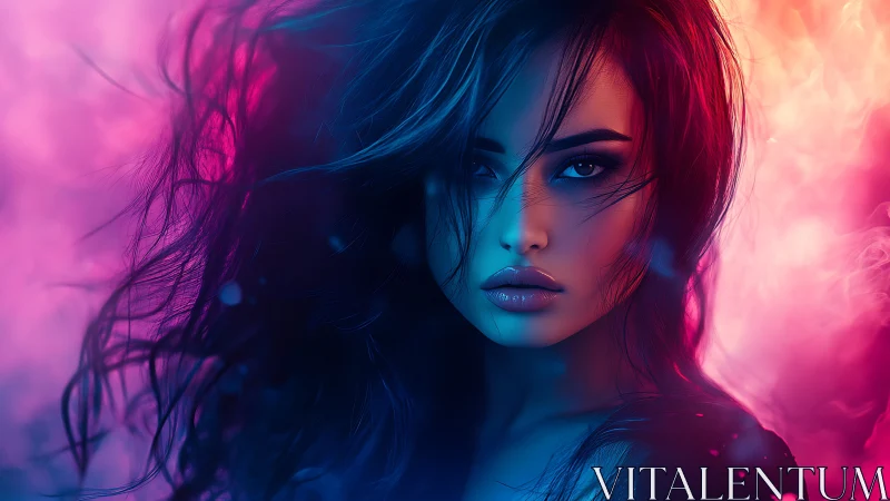 Neon-lit woman’s portrait glows with moody cyber allure