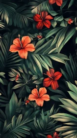 Tropical Floral Composition with Hibiscus and Foliage.