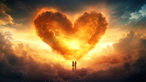 Two Figures Stand Before Celestial Heart Formation in Clouds