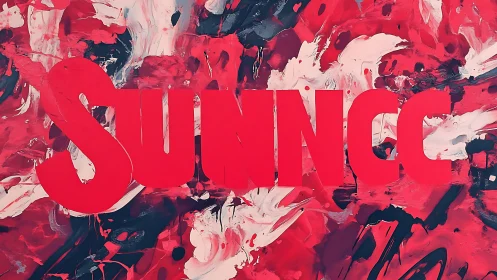 Sun-soaked lettering storms through abstract crimson waves.