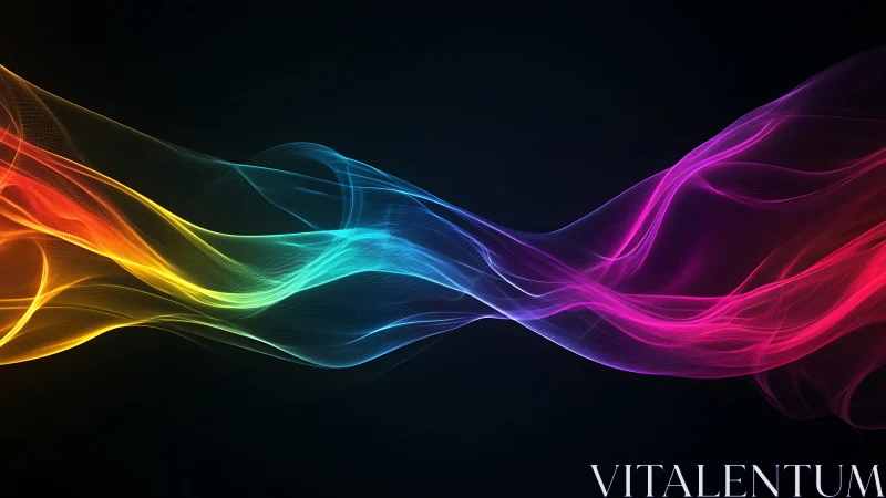 Chromatic light waves flow across dark digital gradient canvas.