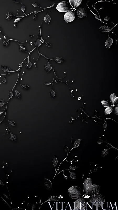 Elegant Black and White Floral Vines Dance Gracefully