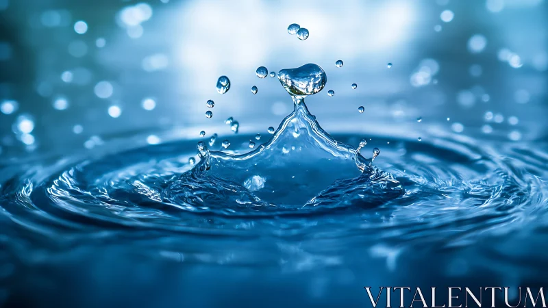 Gentle water droplet rises in a bright circle of ripples