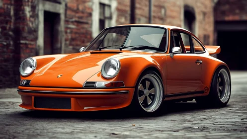 Molten-orange classic sports coupe prowls cobbled streets.
