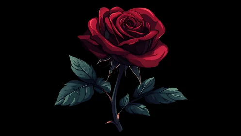 Single red rose illustration on black background.