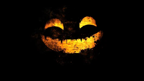 Grunge-textured jack-o-lantern face glows in high contrast black