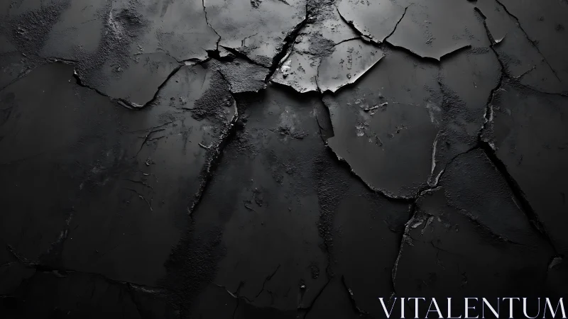 Cracked dark concrete surface reveals fractured matte layers