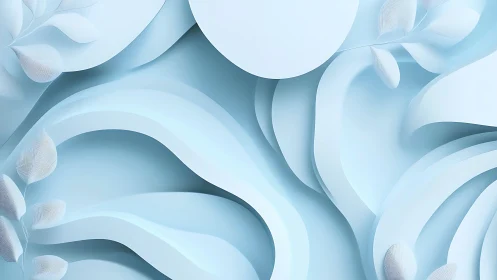 Layered pale blue paper relief forms create soft sculptural depth