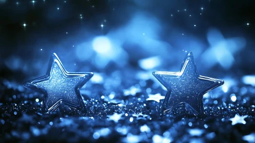 Shimmering glass stars glow softly in a dreamy blue night