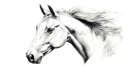 Graceful horse portrait sketched with fluid ink lines.