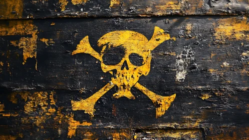 Rust-bitten pirate skull grins through battered black boards