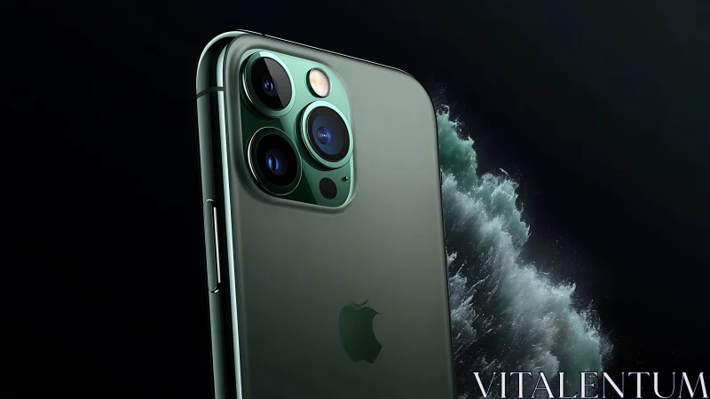 Advanced smartphone displaying triple-lens camera module with titanium frame in alpine green finish