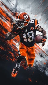 Dynamic football runner explodes through swirling colors.