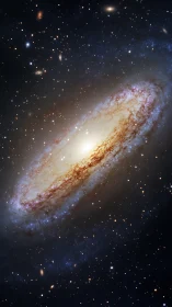 Spiral galaxy core with luminous dust lanes in deep space.