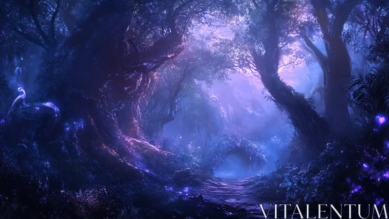 Luminescent Forest Cavern with Ethereal Bioluminescent Flora